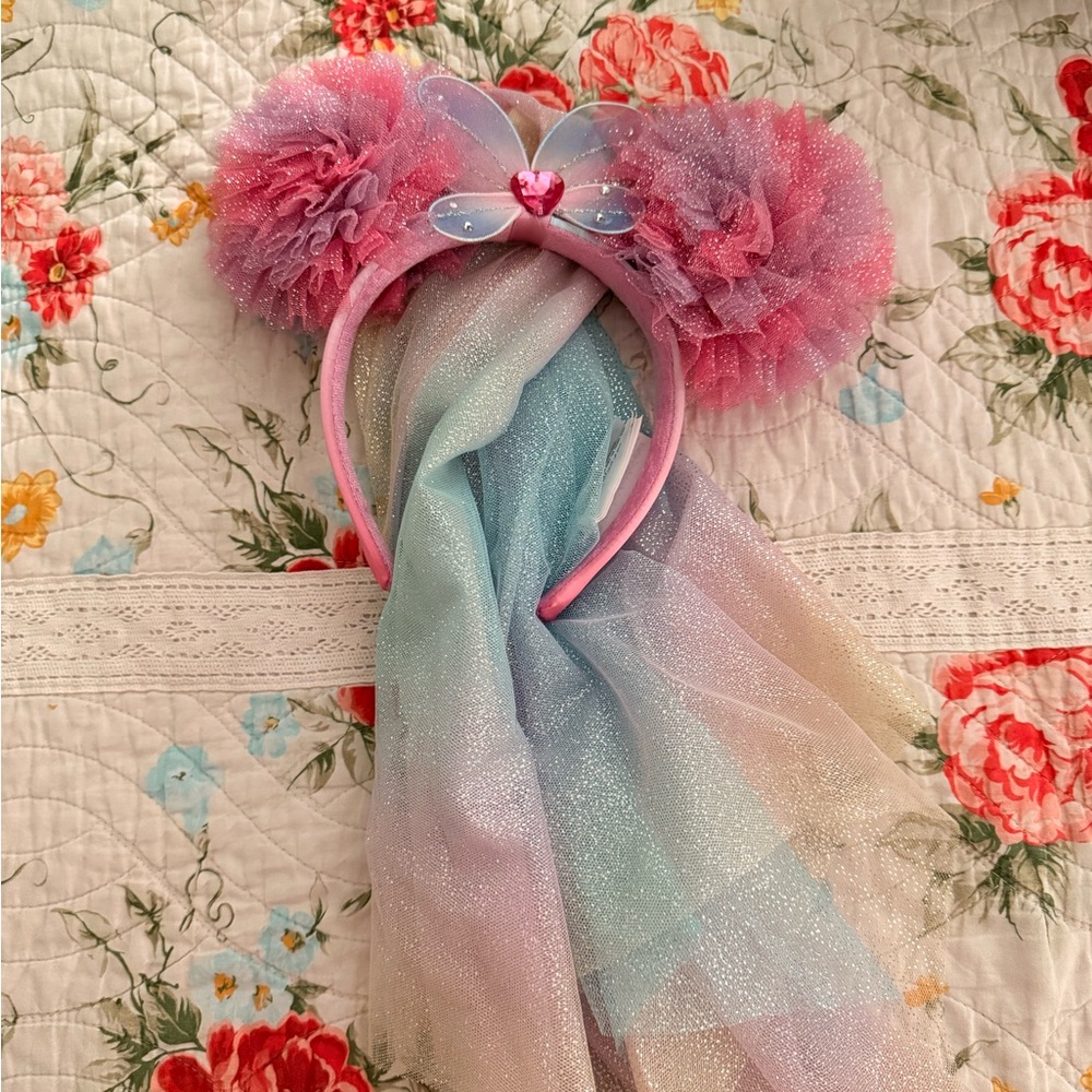 Pink and Blue Tulle Headband with Bow